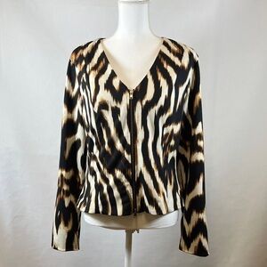 Chic Boston Proper Animal Print Fully Lined Zip Front Jacket Blazer Size 10